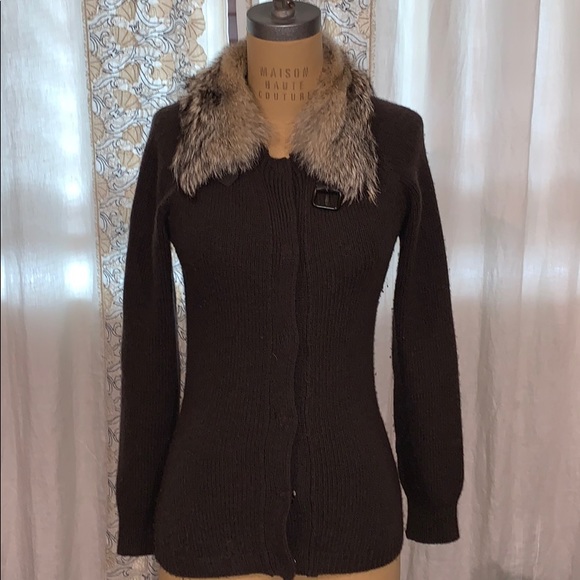 Prada Sweaters - Prada wool & cashmere blend sweater w/fox collar